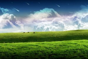 clouds, Grass, Hills, Cow, Panorama