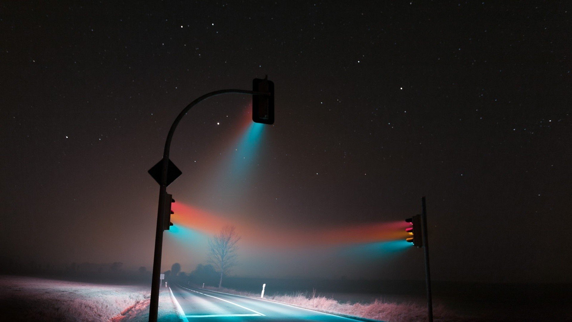 Lucas Zimmermann, Photography, Traffic lights, Night, Stars Wallpaper