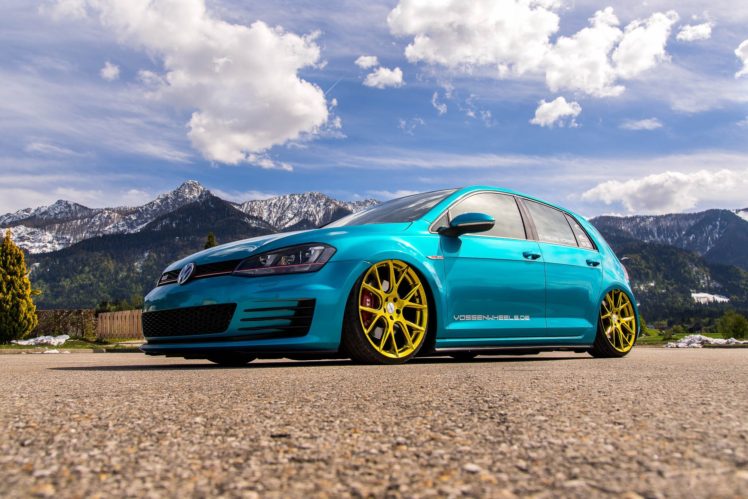 Volkswagen Golf, Blue cars, Mountains HD Wallpaper Desktop Background