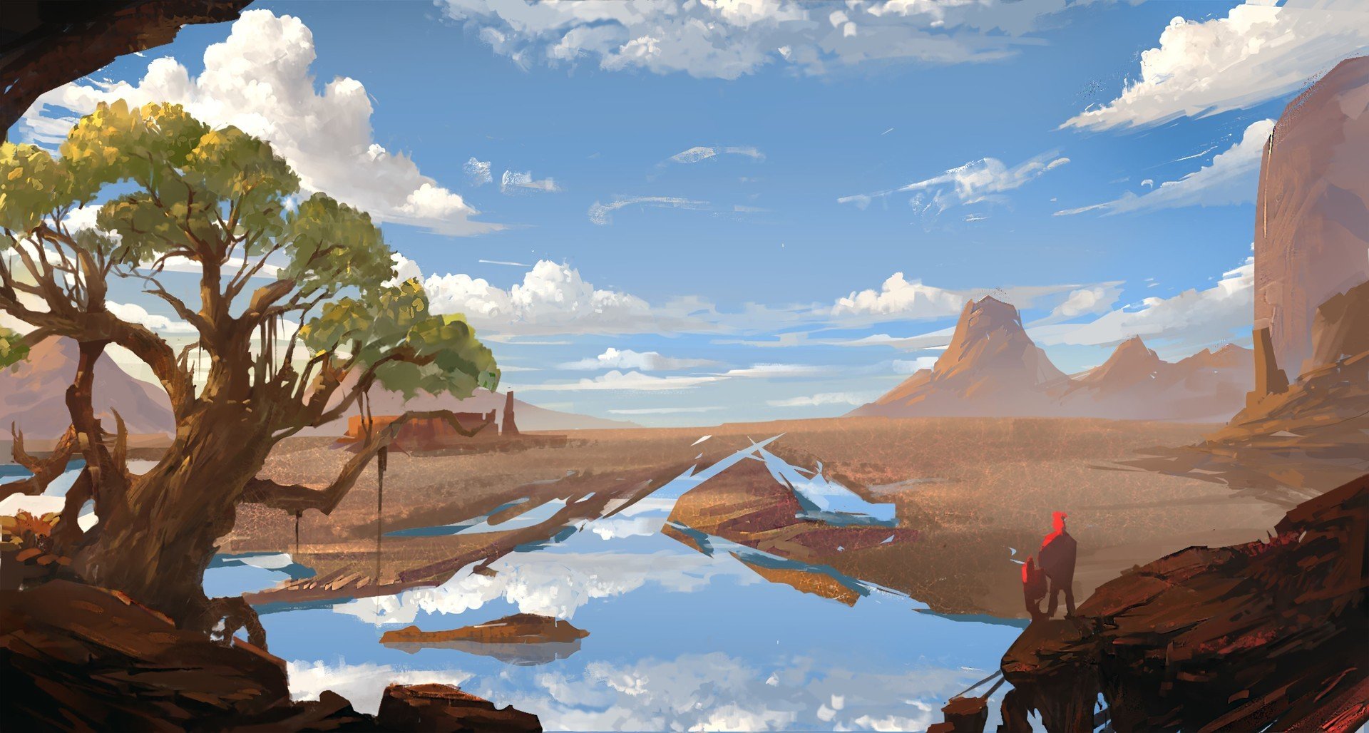 illustration, Daylily, Mountains Wallpaper