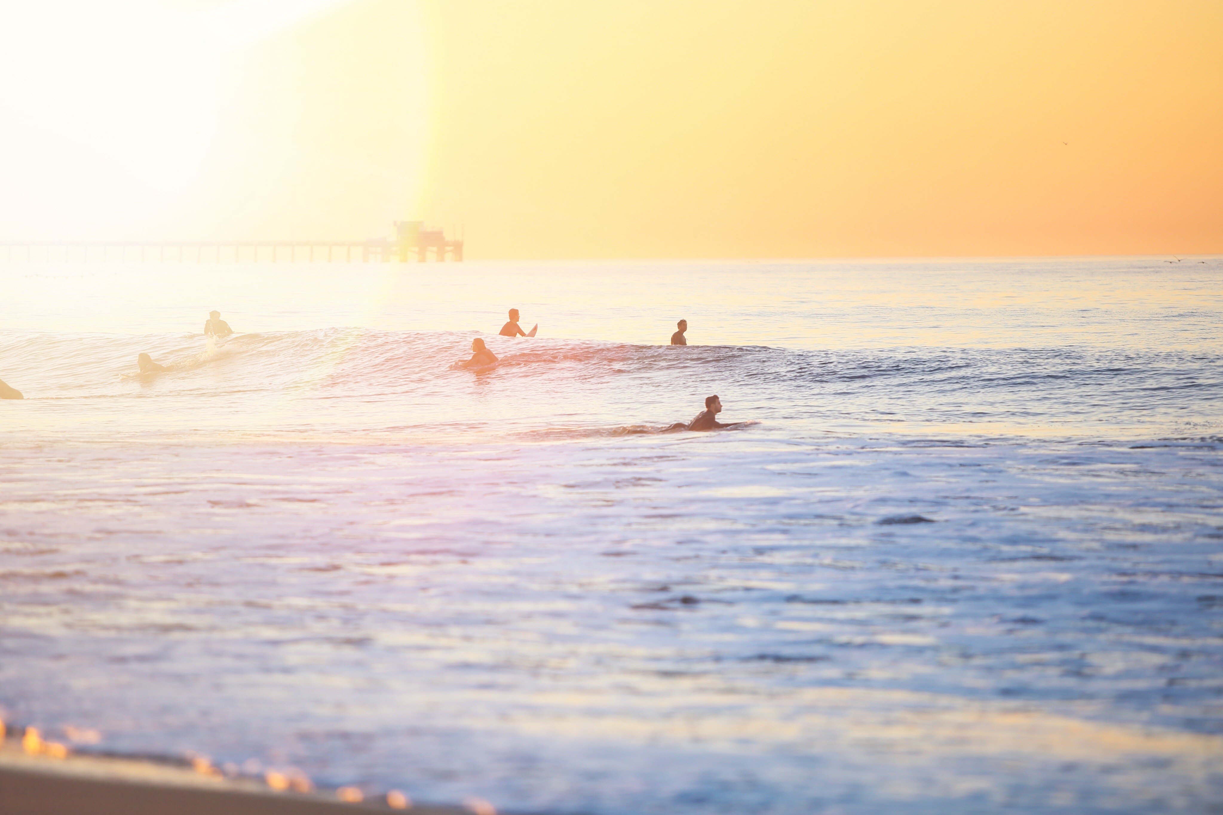 surfers, Nature, Waves, Sunset Wallpaper