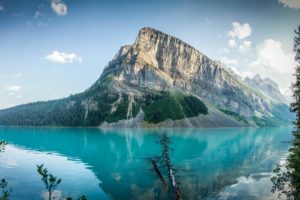 lake, Hills, Mountains, Water, Sky, Trees, Forest, Canada, Lake Louise