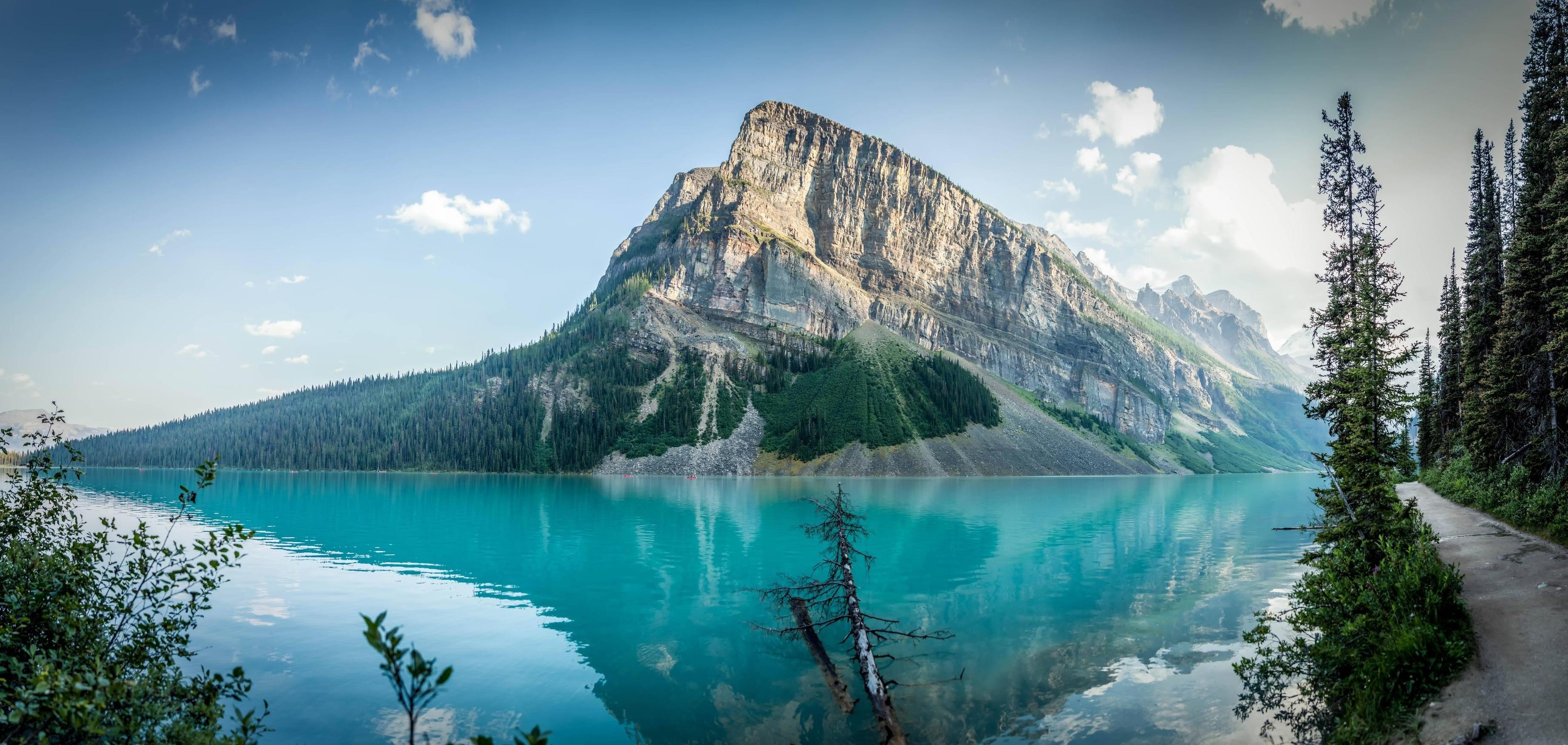lake, Hills, Mountains, Water, Sky, Trees, Forest, Canada, Lake Louise Wallpaper