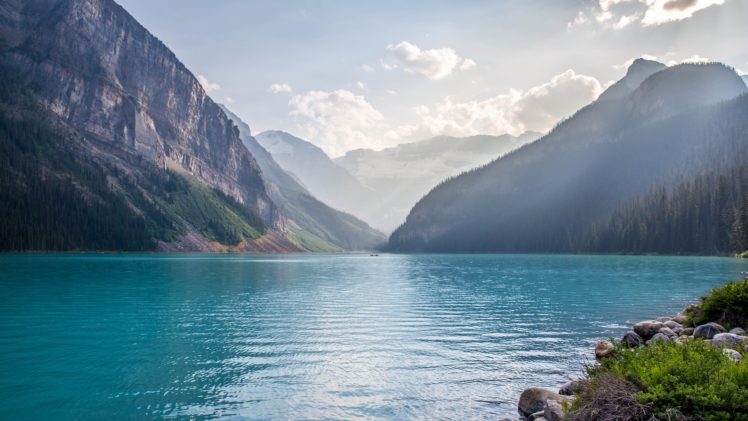 lake, Mountains, Water, Forest, Sky, Canada, Lake Louise HD Wallpaper Desktop Background