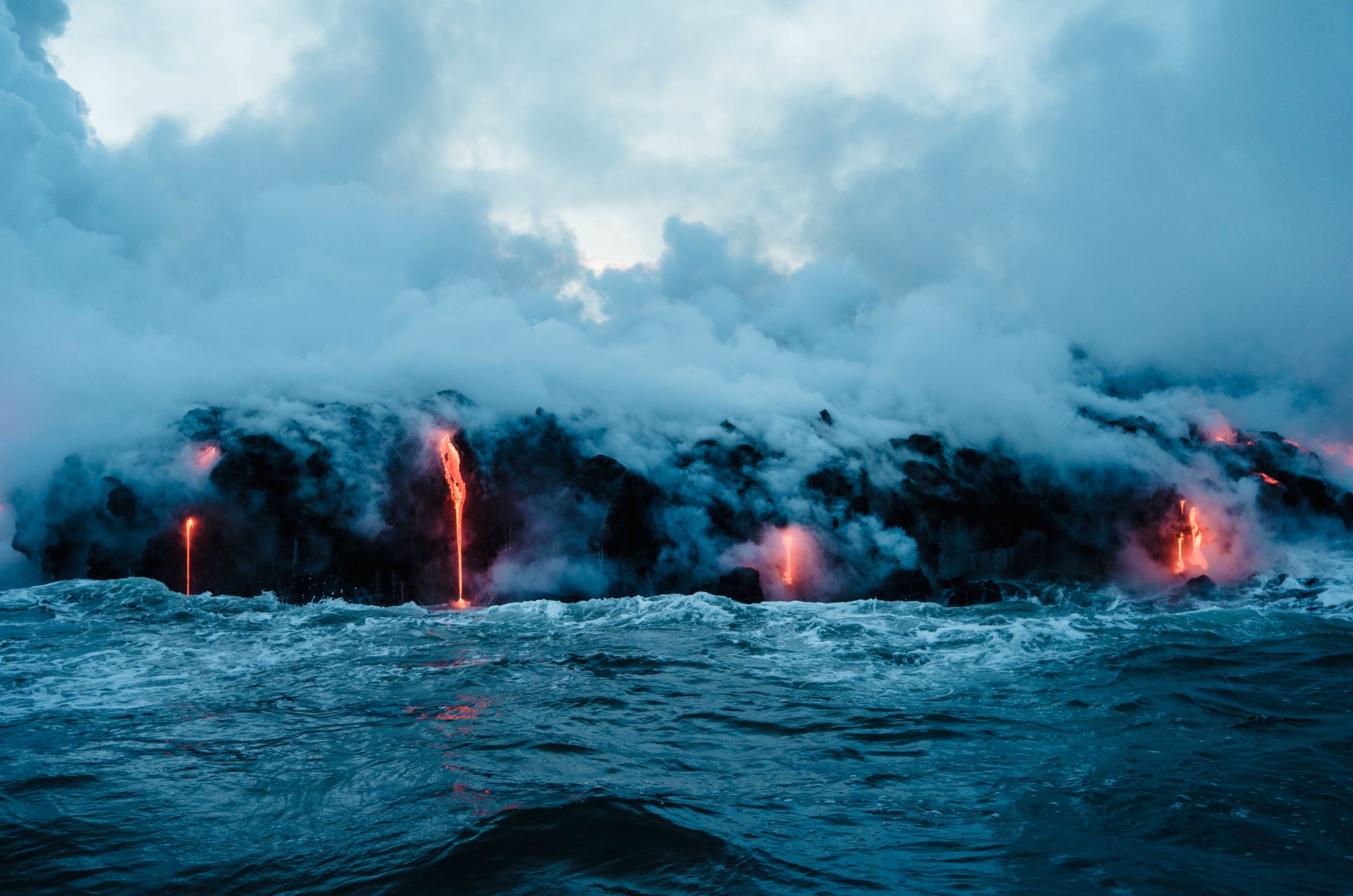 eruption, Volcano, Water, Lava Wallpaper