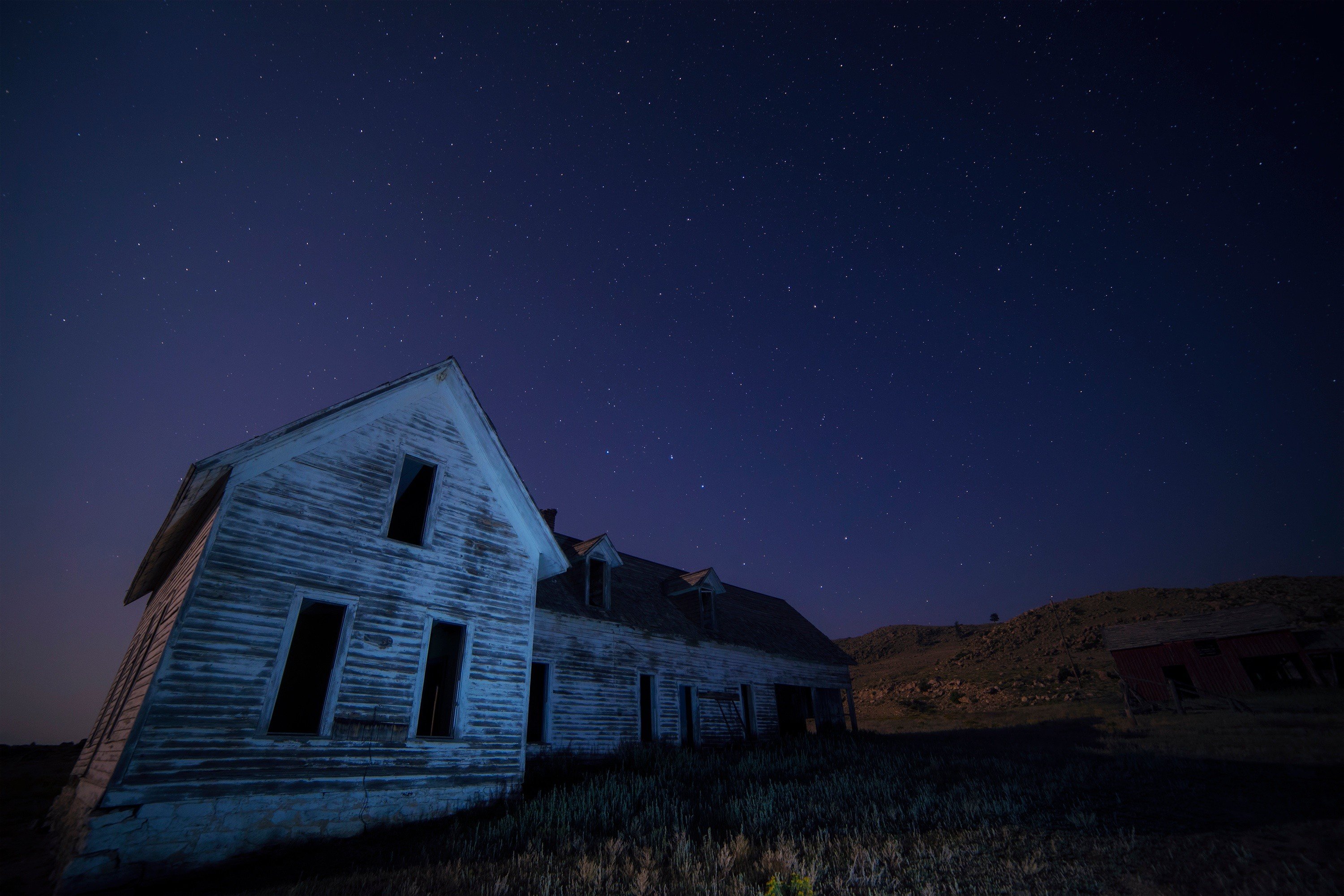 house, Sky, Field, Night, Abandoned, Building Wallpaper