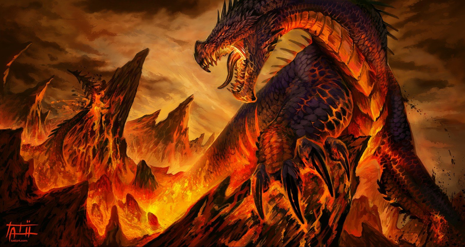 dragon, Fantasy art, Lava Wallpaper