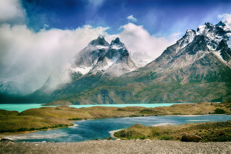 river, Mountains, Clouds, Nature, Landscape, Torres del paine national park HD Wallpaper Desktop Background