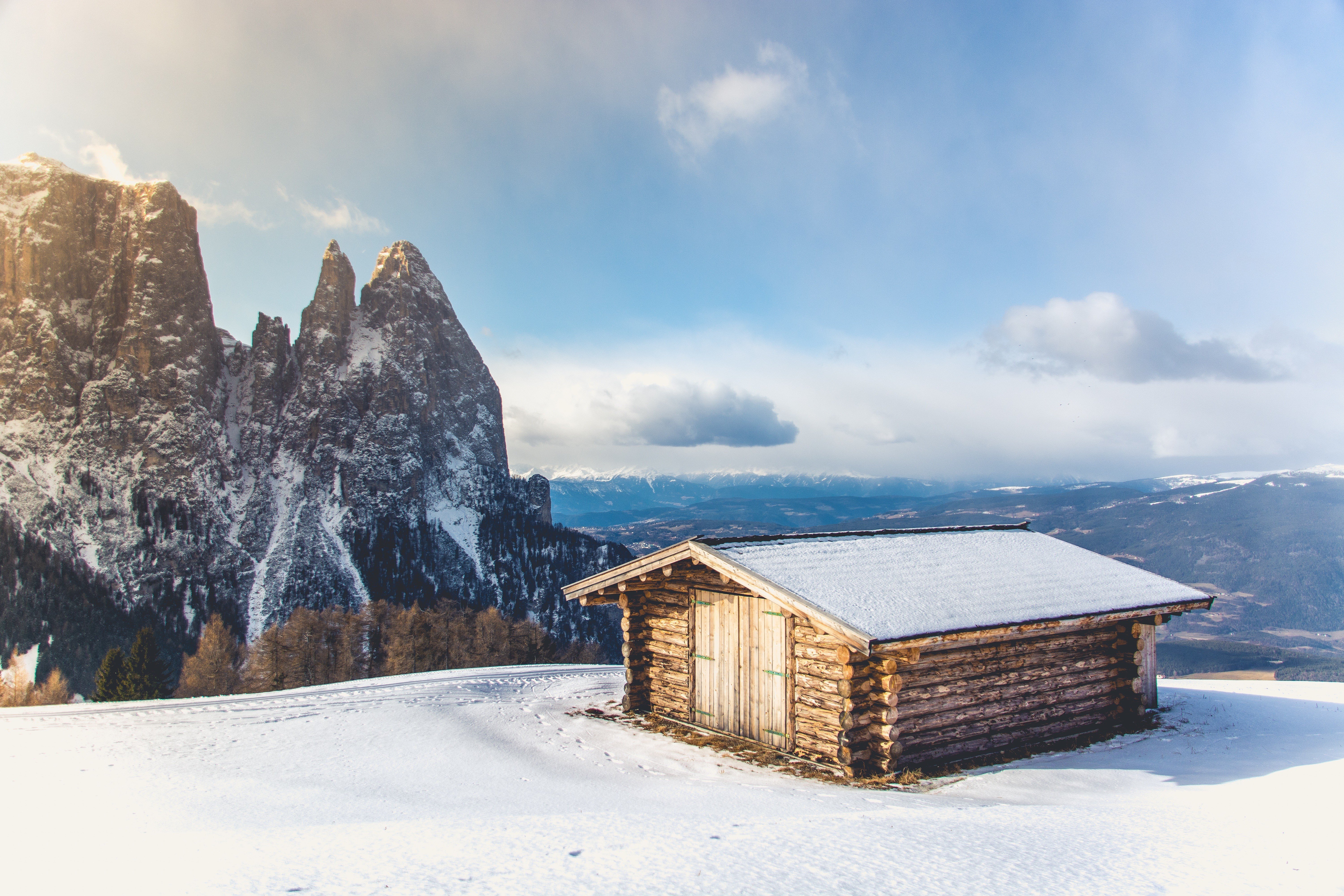 winter, Mountains, House Wallpaper