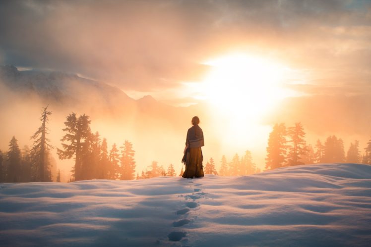 Elizabeth Gadd, Snow, Winter, Sun, Sunset, Yellow, Trees, Mountains, Sky, Clouds, Sunrise HD Wallpaper Desktop Background