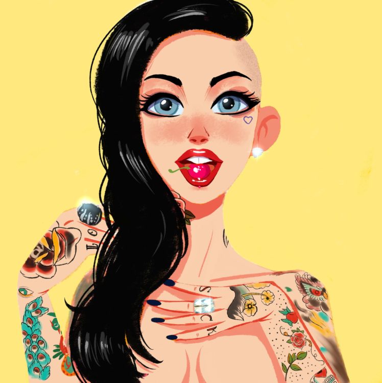 Christy Mack, Shaved head, Pornstar, Dark hair, Tattoo, Piercing, Artwork, Cartoon HD Wallpaper Desktop Background