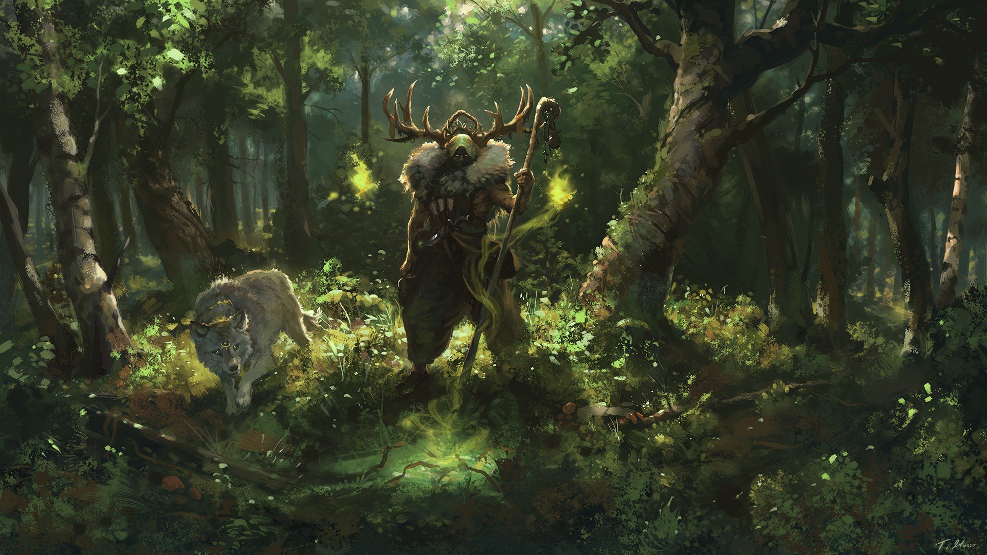 forest, Wolf, Magic, Sorcerer, Antlers Wallpaper