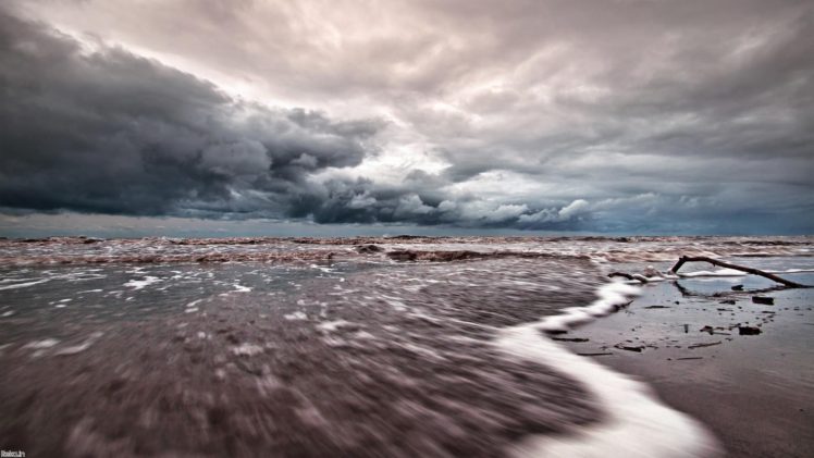 nature, Landscape, Clouds, Water, Sea, Rock, Beach, Sand, Long exposure, Horizon HD Wallpaper Desktop Background