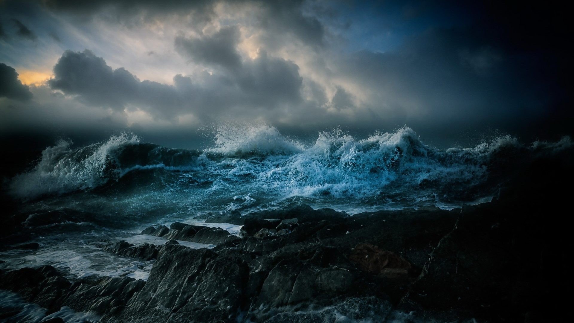 Nature Landscape Clouds Water Sea Rock Waves Storm Hd Wallpapers