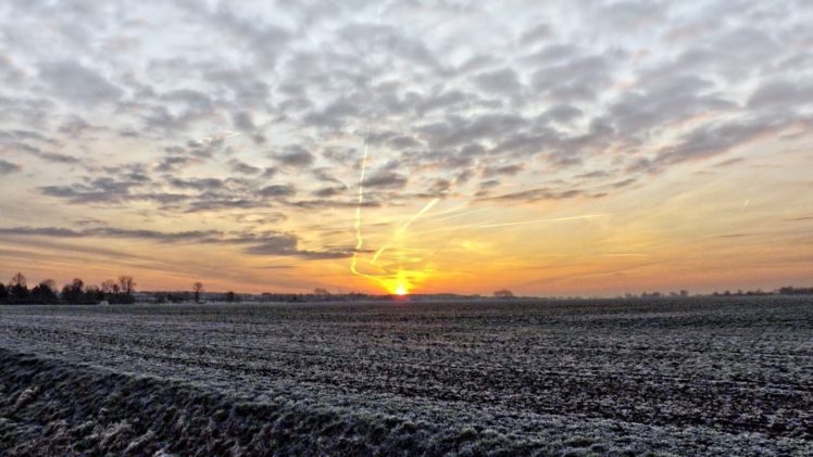 nature, Landscape, Clouds, Sunrise, Field, Morning, Winter, Snow HD Wallpaper Desktop Background
