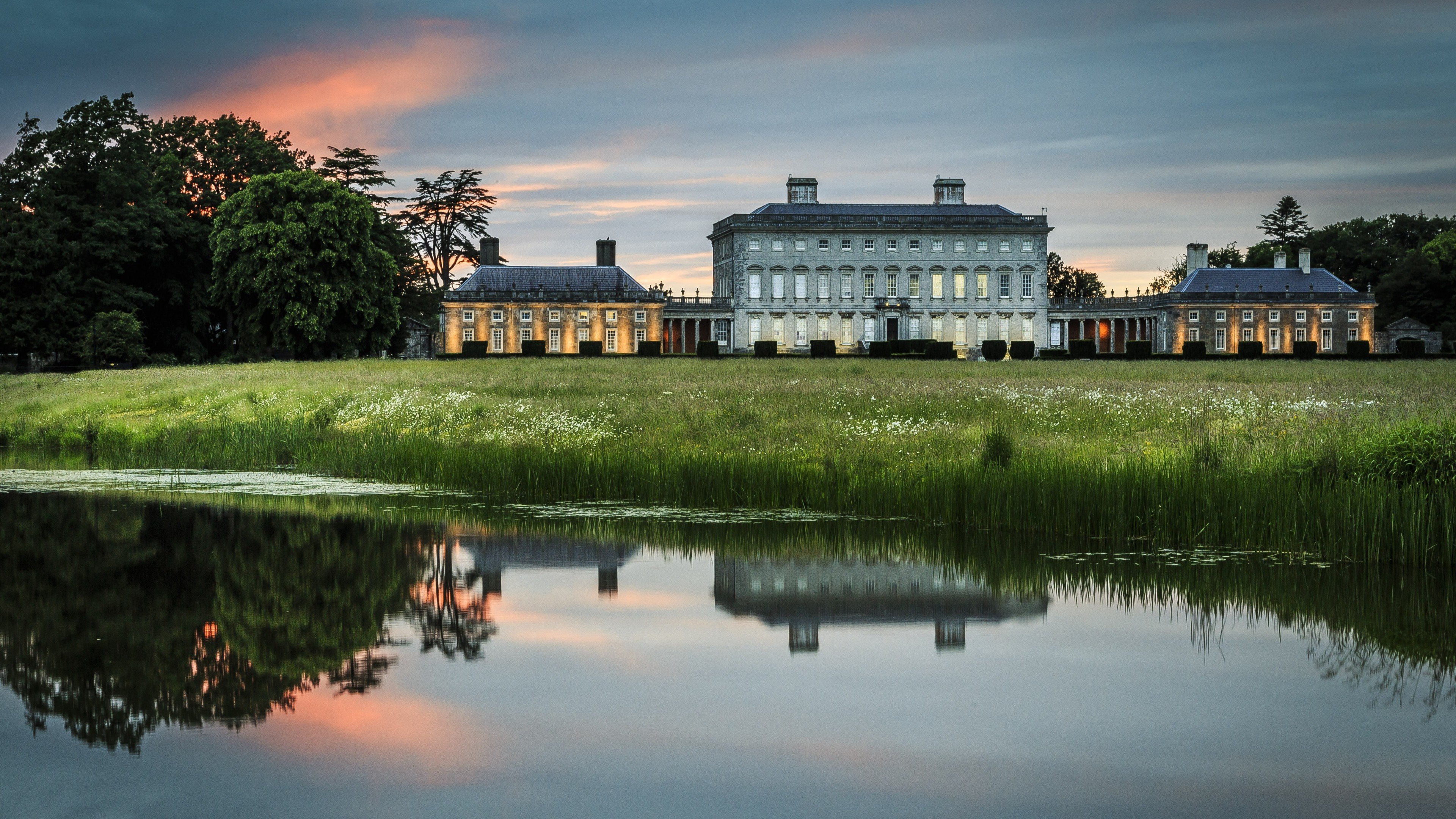 architecture, Building, Old building, Water, Ireland, Mansions, Lake, Reflection, Nature, Landscape, Sunset, Field, Trees Wallpaper