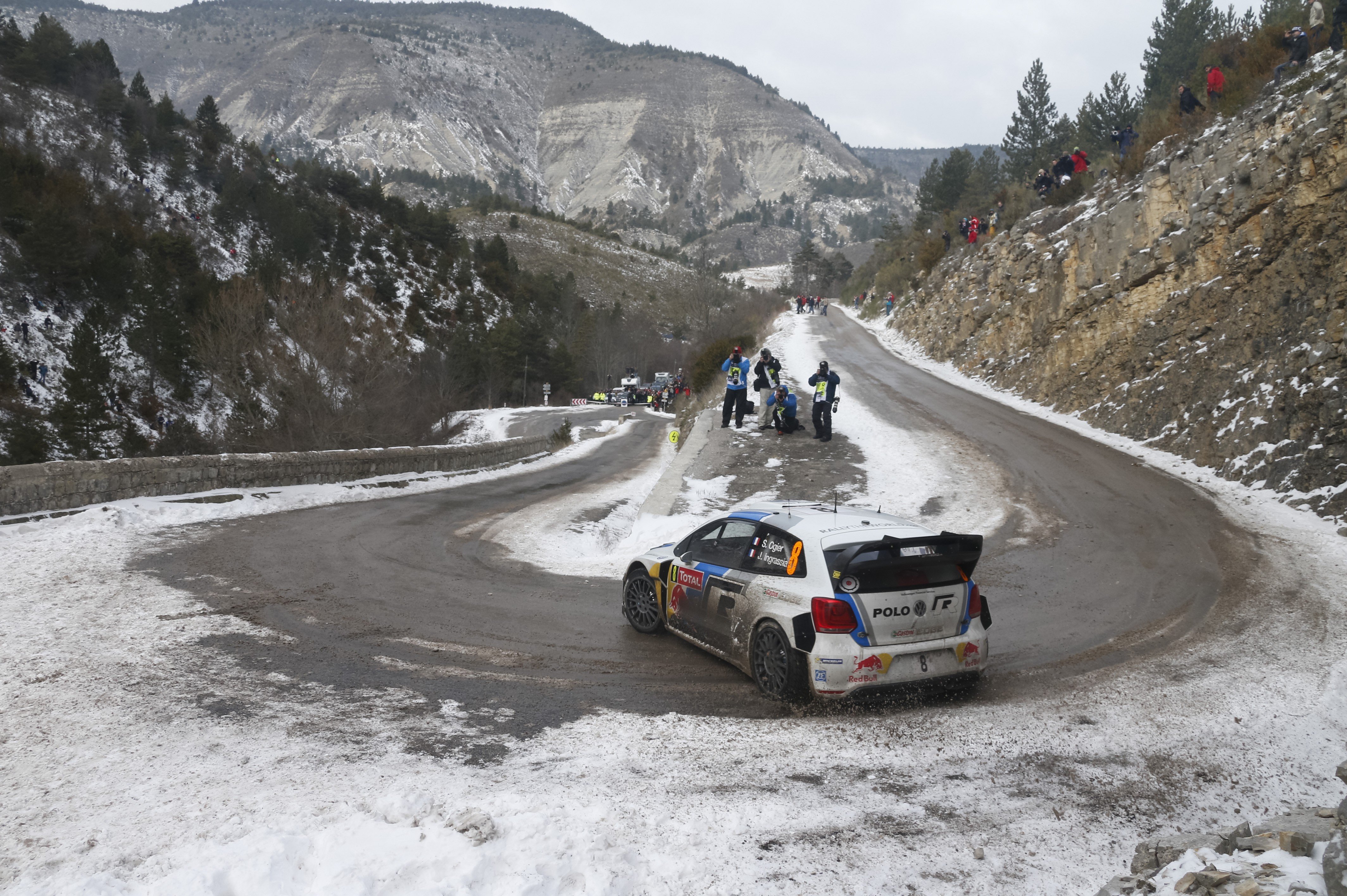 Sébastien Ogier, Rally cars, Volkswagen Polo, Snow, Mountain pass, Monaco, VW Polo WRC Wallpaper