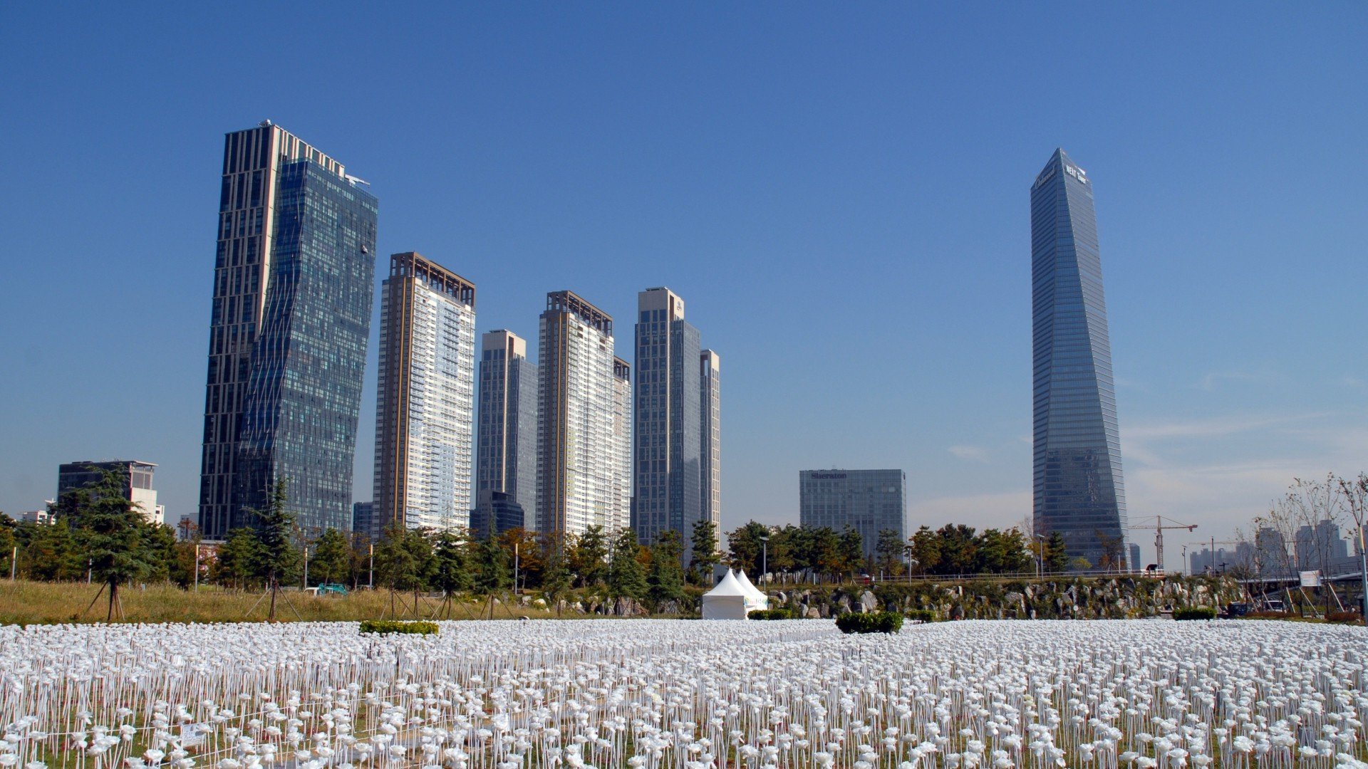 architecture, Building, Skyscraper, Cityscape, South Korea, Songdo, Trees Wallpaper