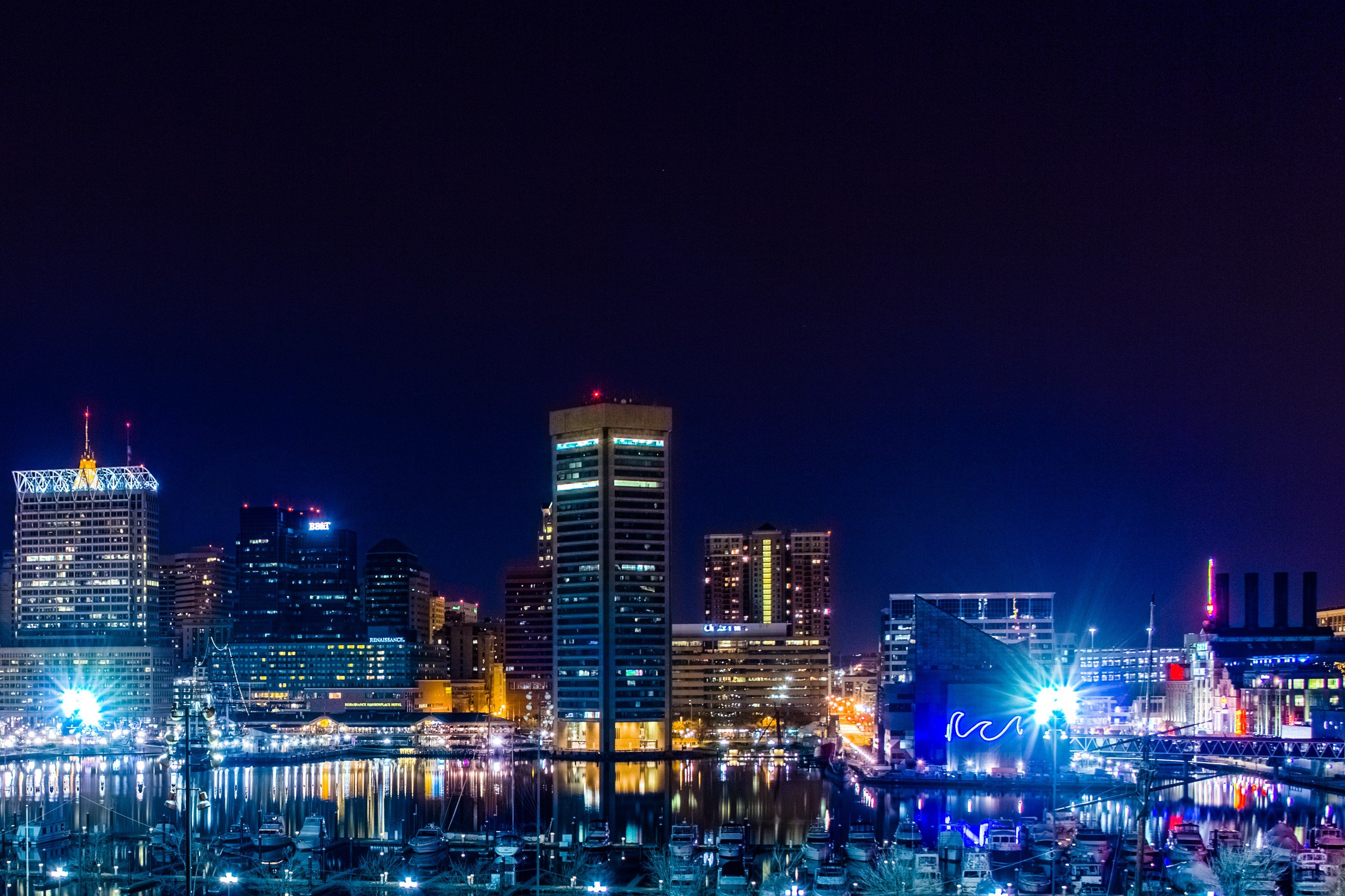 cityscape, Baltimore, Night, City lights Wallpaper