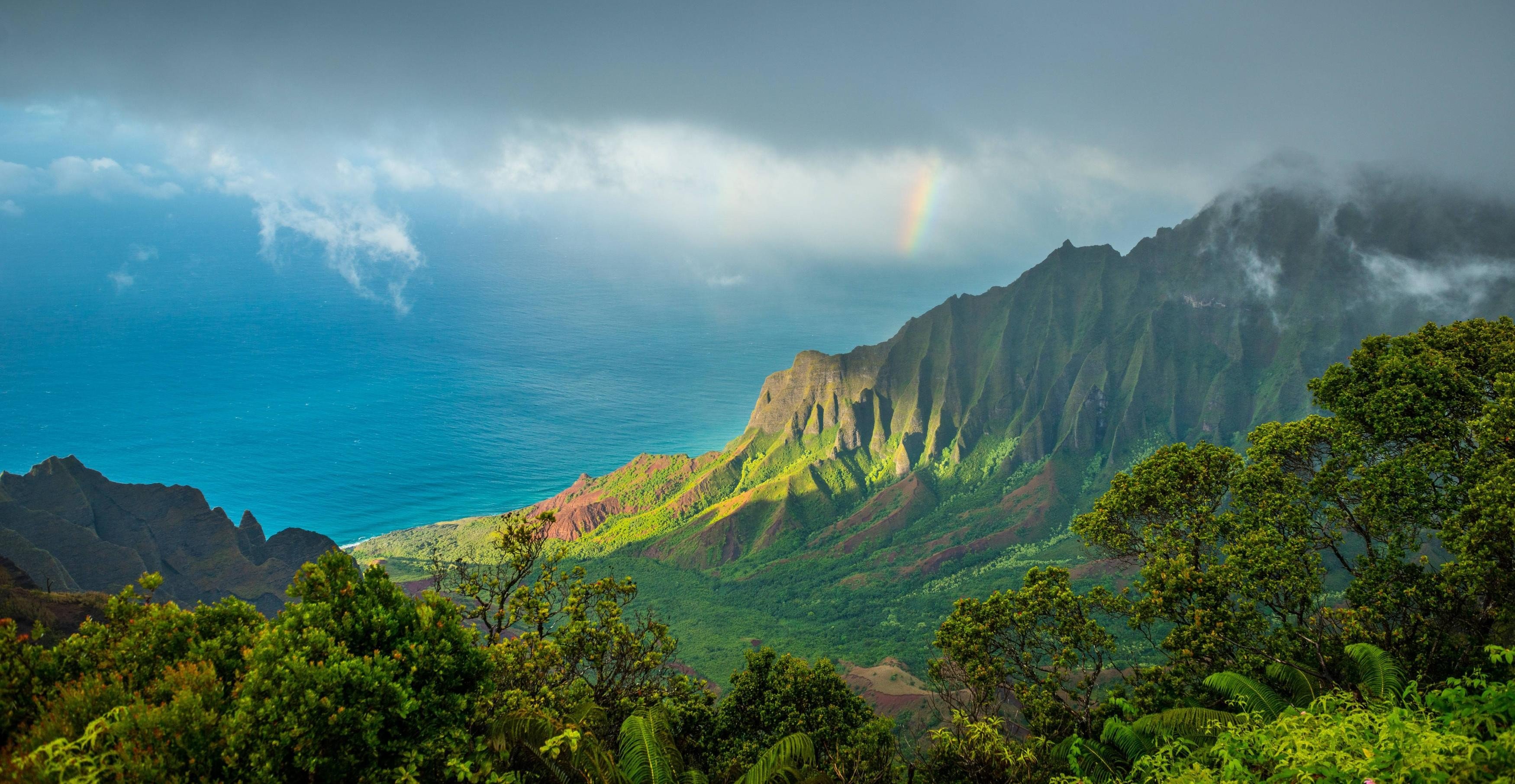 Kalalau Trail, Hawaii, Kauai, Pacific Ocean, Clouds, Mountains Wallpaper