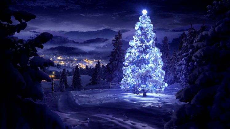 Christmas, Snow, Pine trees HD Wallpaper Desktop Background
