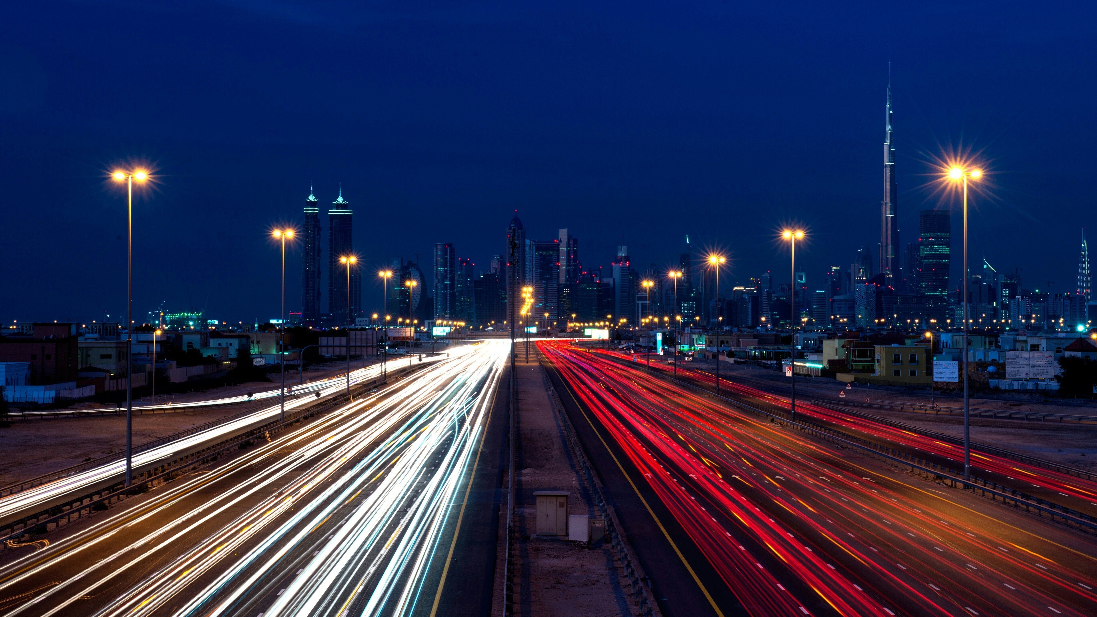 Dubai, Nightscape, Long exposure, Traffic, Cityscape HD Wallpapers