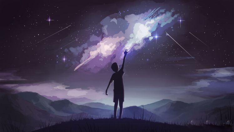 illustration, Night, Mountains, Stars, Artwork HD Wallpaper Desktop Background