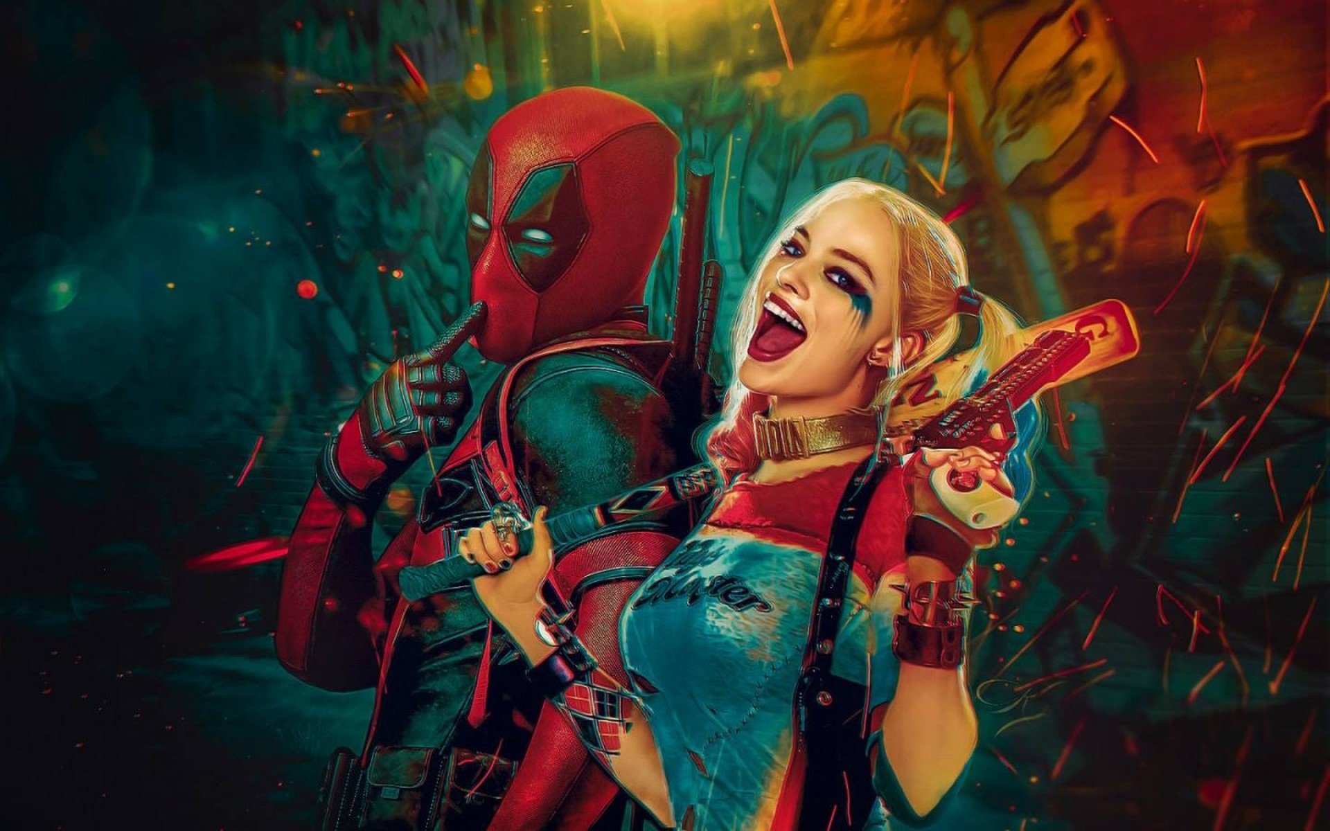 Harley Quinn, Deadpool, Marvel Comics, DC Comics Wallpaper