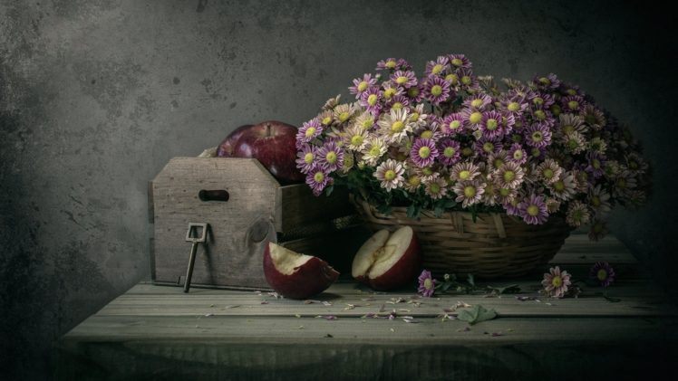 apples, Basket, Flowers HD Wallpaper Desktop Background