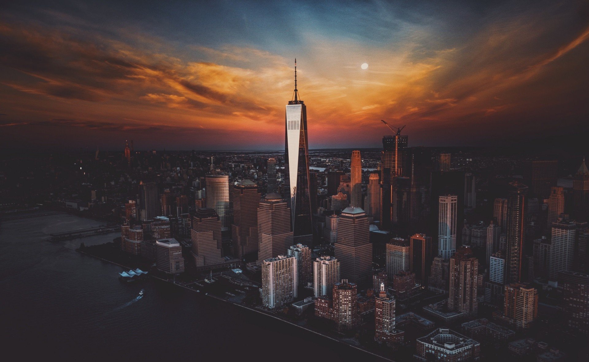 cityscape, New York City, Sunset, Skyscraper, One World Trade Center HD