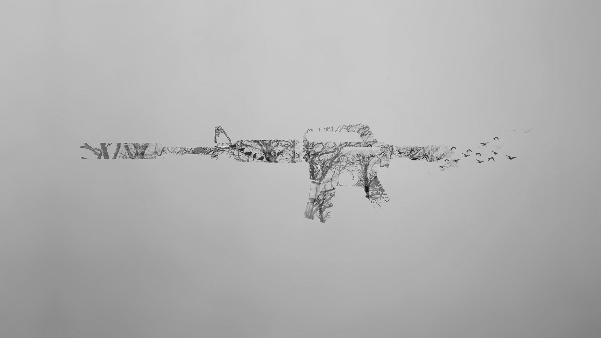 M4A1 S, Trees, Birds, Minimalism Wallpaper