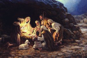 Virgin Mary, Jesus Christ, Christmas, Lights, Religion, Painting