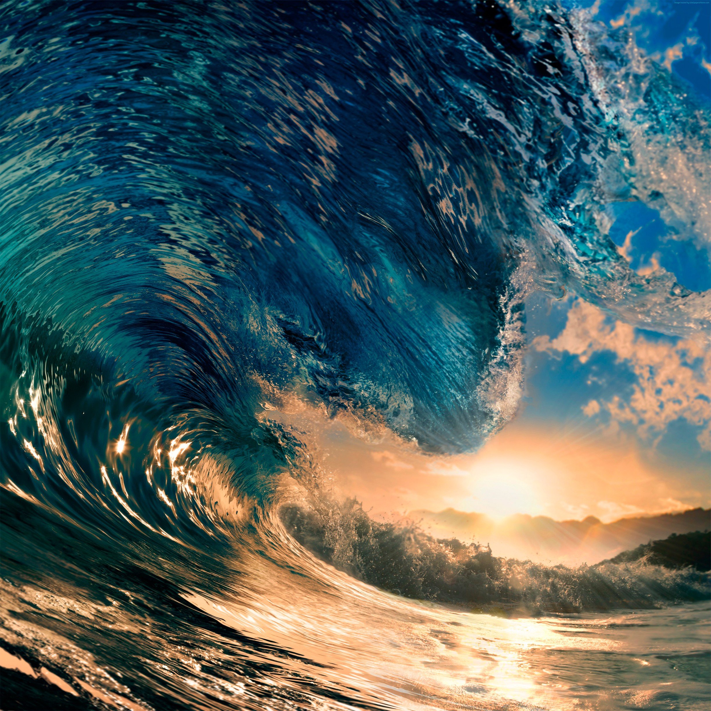 waves, Sea, Sunset, Landscape Wallpaper