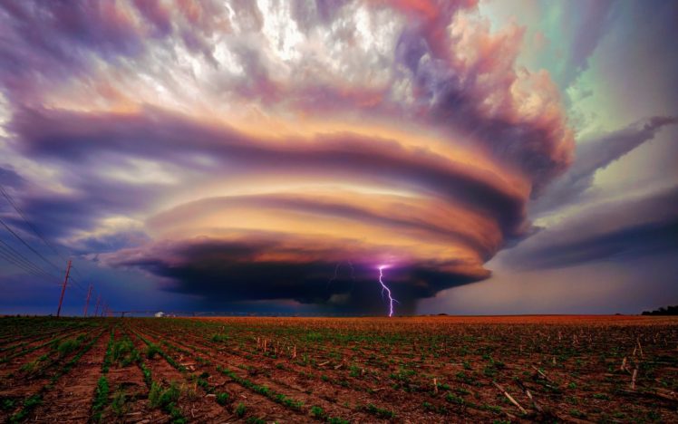 landscape, Storm, Lightning, Field, Tornado HD Wallpaper Desktop Background