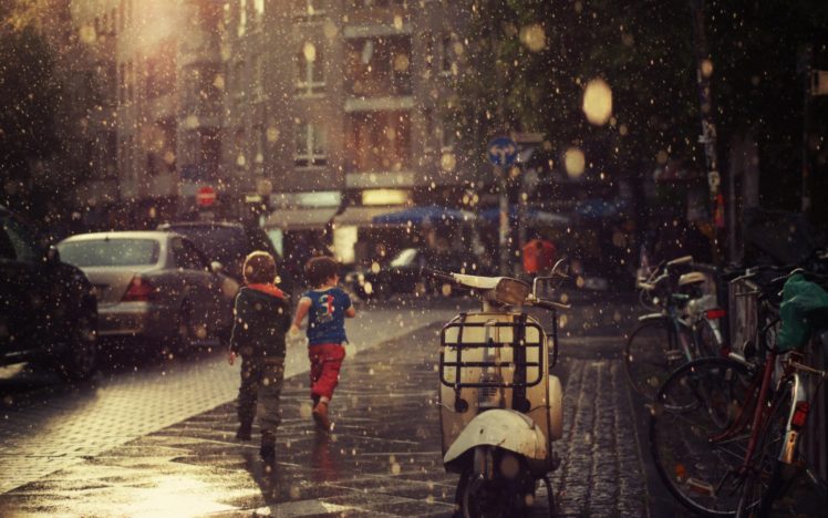 children, Rain, Street, Cityscape HD Wallpaper Desktop Background