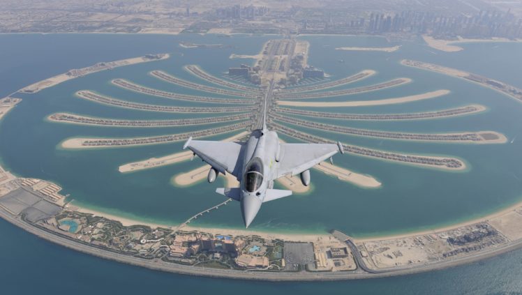 Eurofighter Typhoon, Royal Air Force, Palm Islands, Dubai HD Wallpaper Desktop Background