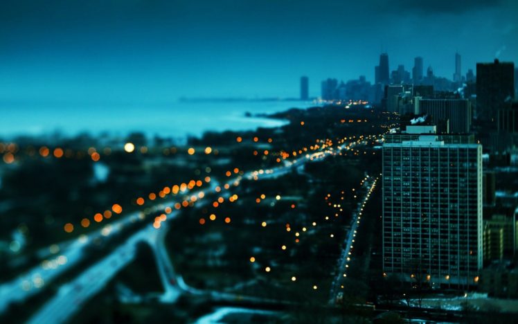 cityscape, Tilt shift, Evening, Chicago HD Wallpaper Desktop Background