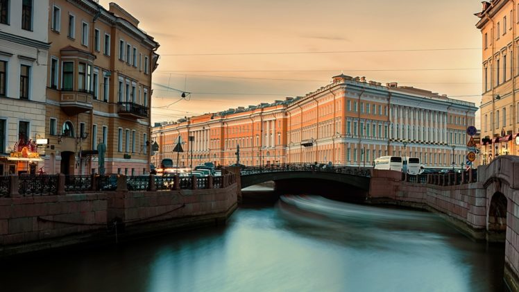 architecture, Building, City, St. Petersburg, Russia, Long exposure, River, Old building, Bridge, Street, Car HD Wallpaper Desktop Background