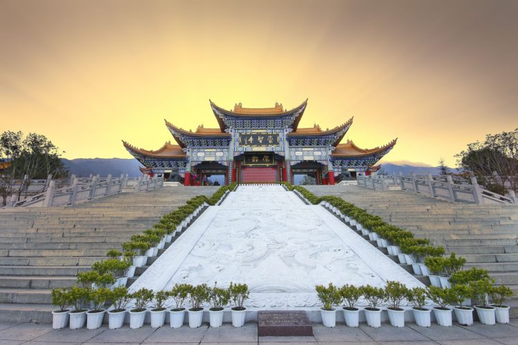 architecture, Building, City, Asian architecture, China, Temple, Sun rays HD Wallpaper Desktop Background