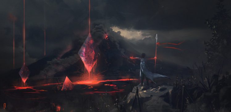 artwork, Volcano HD Wallpaper Desktop Background
