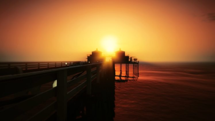 Grand Theft Auto V, In game, Environment, Sunset, Chumash, Rockstar Games HD Wallpaper Desktop Background
