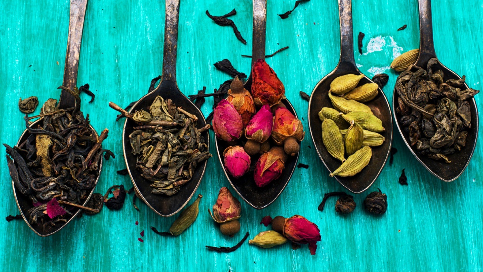colorful, Spices, Spoons Wallpaper