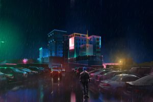 rain, Neon, Digital art