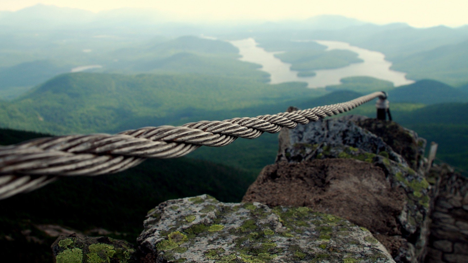 nature, Landscape, Depth of field, Mountains, Ropes, Lake, Rock, Hills, Moss Wallpaper