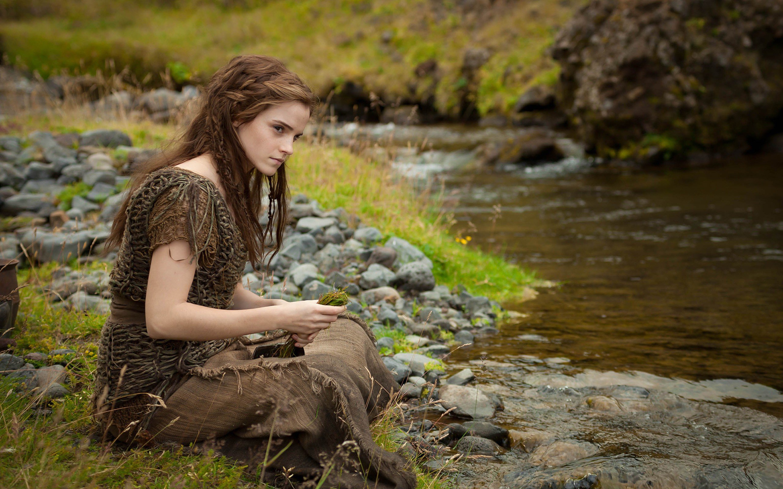 Emma Watson, Women, Actress, Women outdoors, Nature, Brunette, River, Noah (movie) Wallpaper