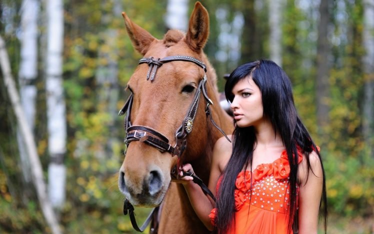 women outdoors, Brunette, Horse HD Wallpaper Desktop Background