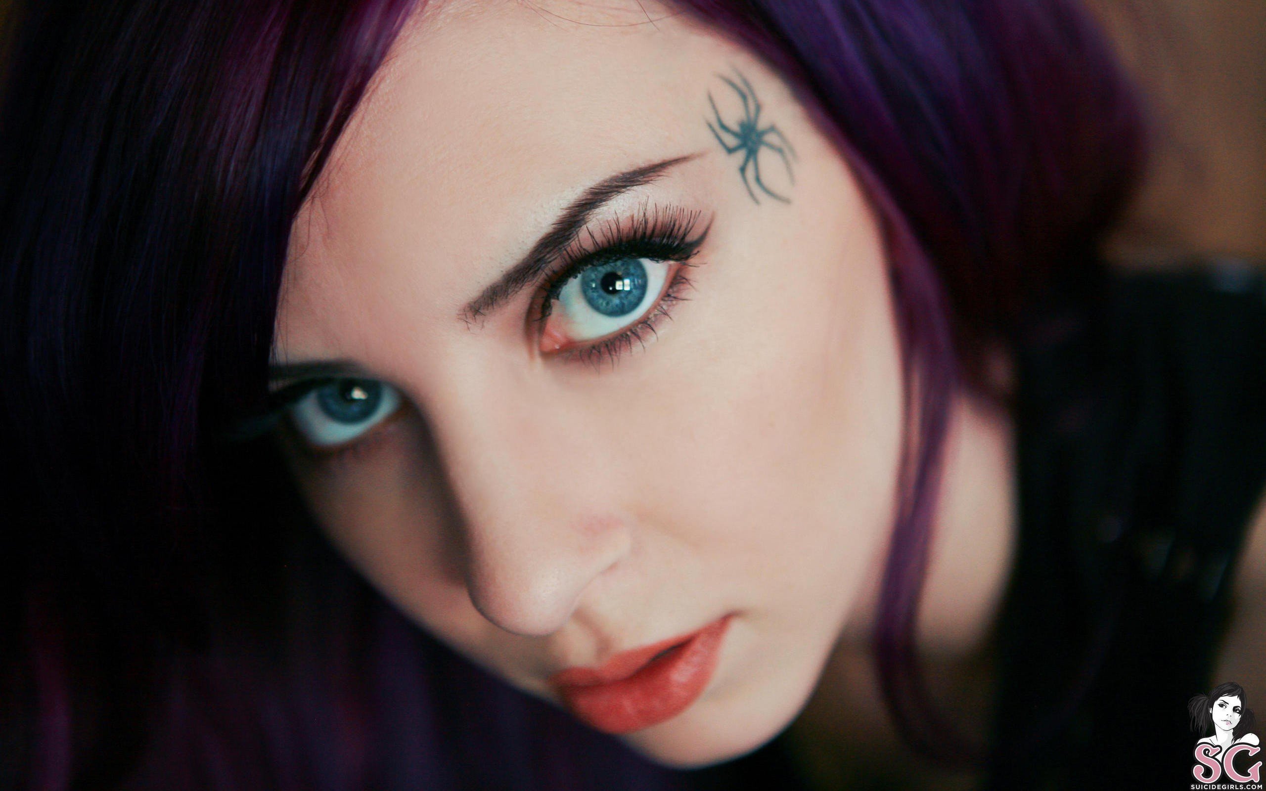 Suicide Girls, Blue eyes, Purple hair, Mizirlou, Tattoo Wallpaper