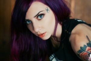 Suicide Girls, Blue eyes, Purple hair, Mizirlou, Tattoo