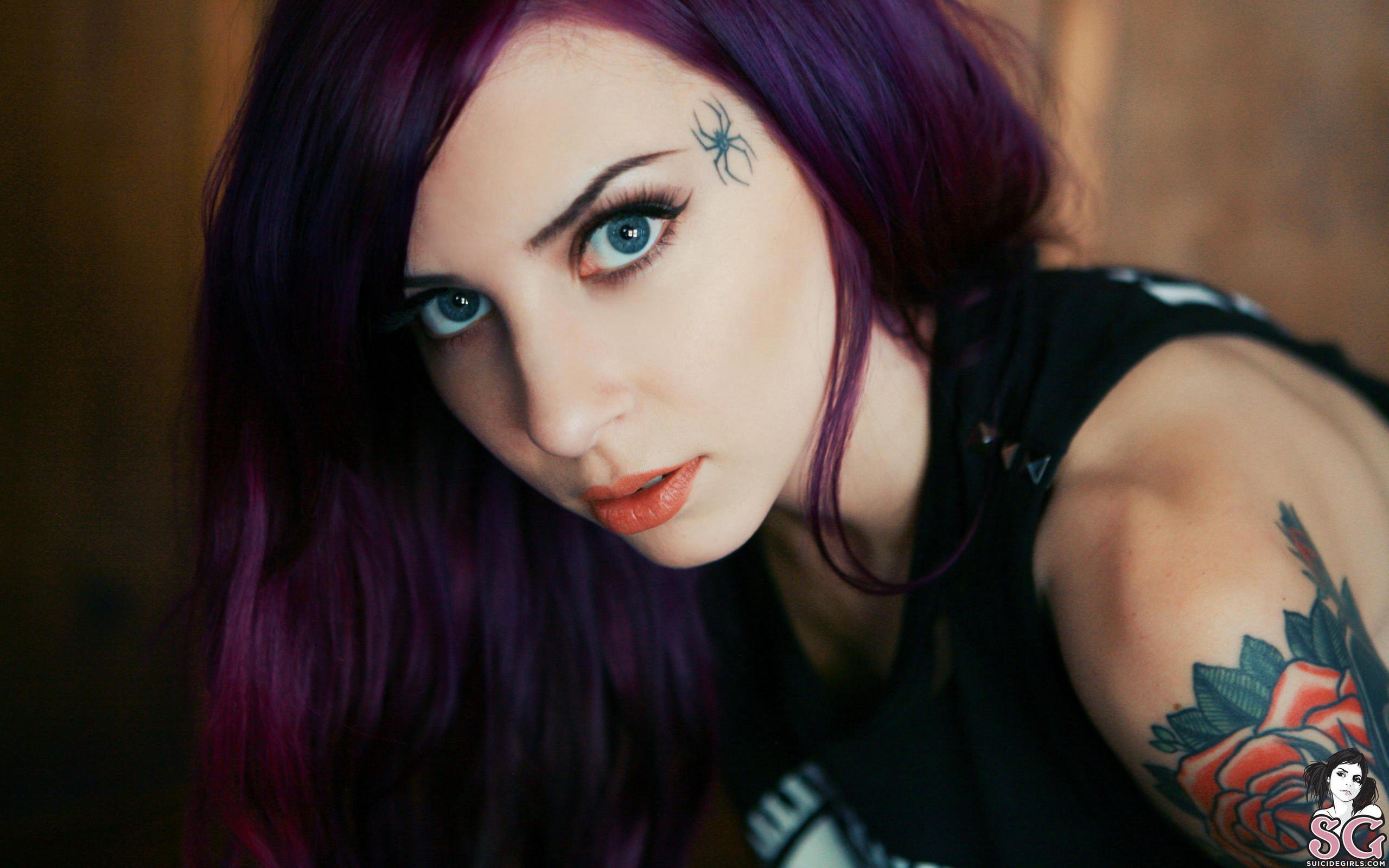 Suicide Girls, Blue eyes, Purple hair, Mizirlou, Tattoo HD 