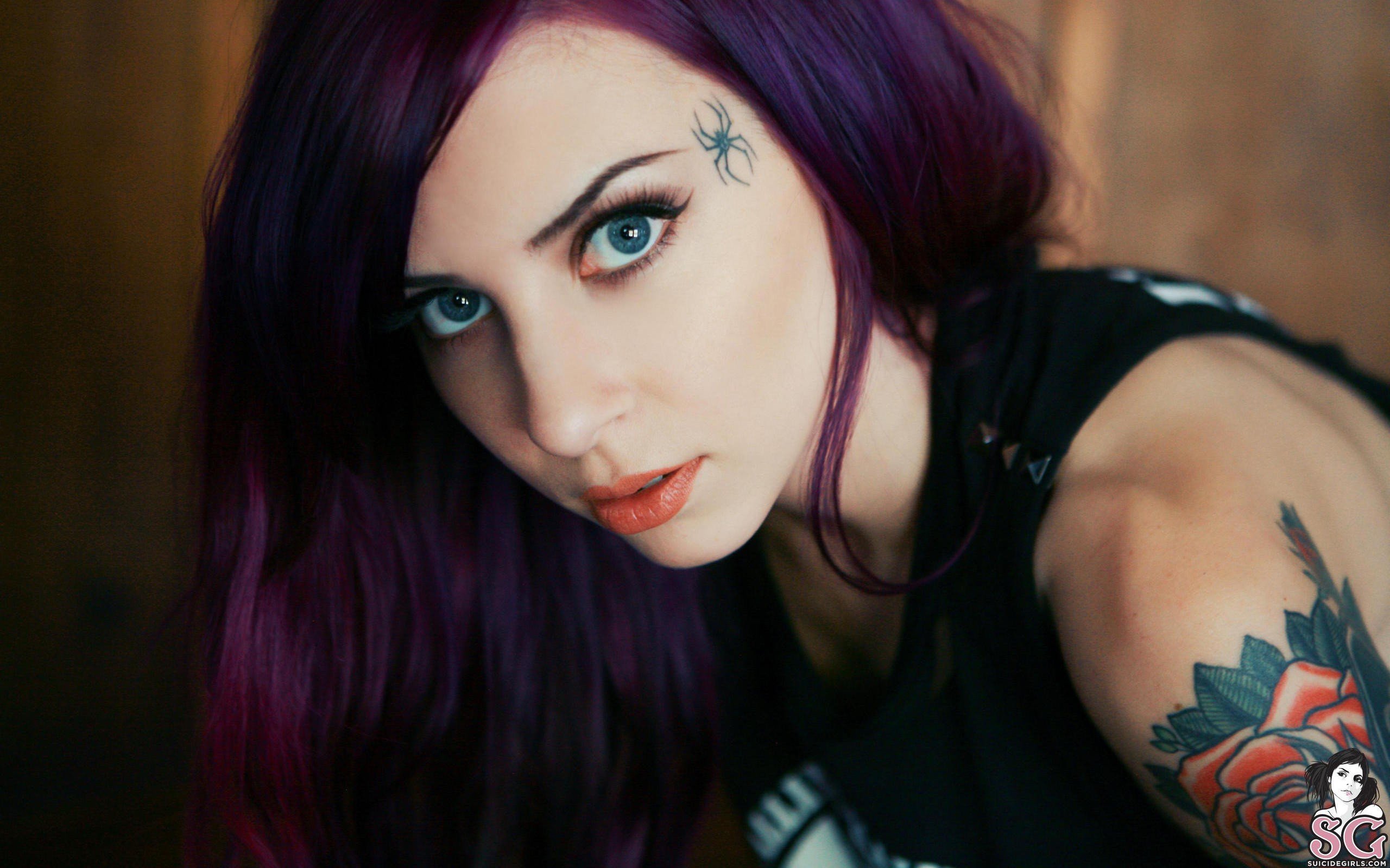 Suicide Girls, Blue eyes, Purple hair, Mizirlou, Tattoo HD Wallpapers